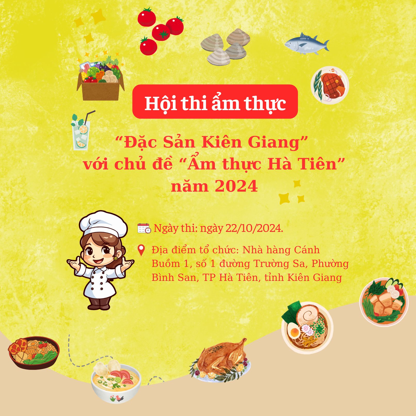 👩‍🍳👨‍🍳Ting ting - Hà Tiên sắp diễn ra Hội thi ẩm thực “Đặc Sản Kiên Giang” với chủ đề “Ẩm thực Hà Tiên” năm 2024.